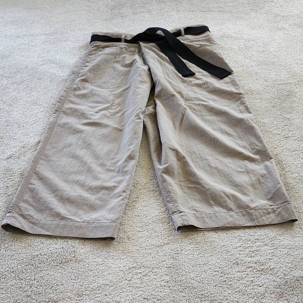 Brunello Cuccinelli wide leg beige high waist criss cross waist pants Sz 6 - Picture 6 of 11